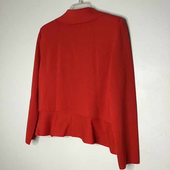 St. John Red Wool Open Sweater Jacket Peplum Sz 16 - Picture 4 of 7
